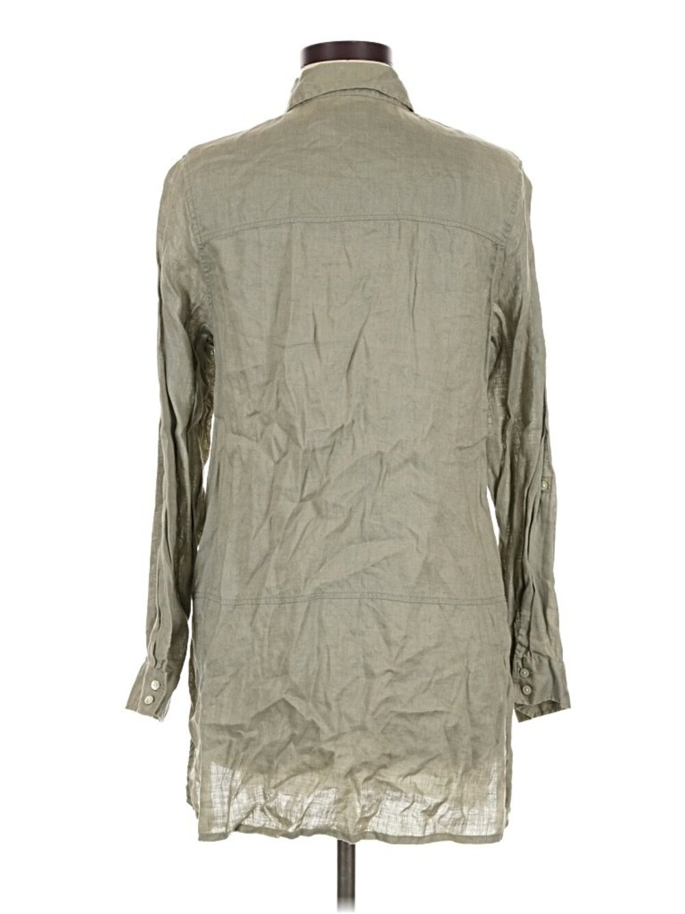 Tahari Women’s Olive Green 100% Linen Longline Tunic Button Down Shirt Size M - Picture 3 of 7